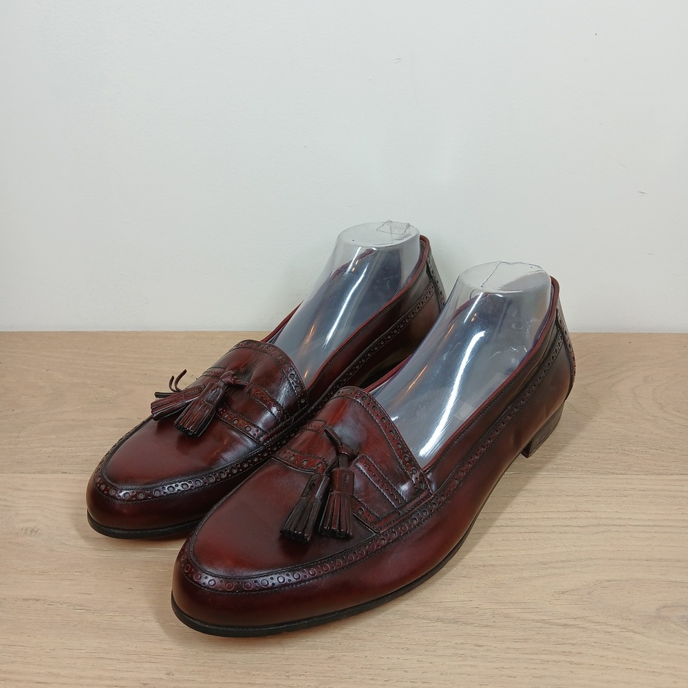 Bally Tassel Loafers Men 13D Brown Leather Slip On Brogue Dress Shoes Italy